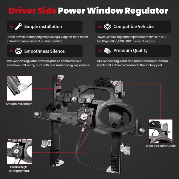 HRepair Front Driver Side Power Window Regulator Chrome-2