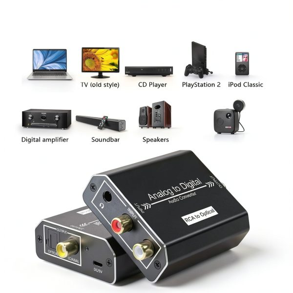 Analog to Digital Audio Converter, RCA L/R & 3.5mm Jack AUX to Coaxial/Optical Toslink SPDIF Audio Adapter, 48kHz/24bit PCM LPCM Stereo ADC, for TV/CD/Game Console/Soundbar/Headphone-3