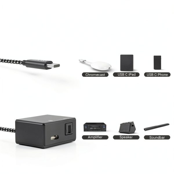 Cubilux USB C to SPDIF Adapter with PD Charging,USB Type C to Toslink Optical Audio with 192KHz/24bit, Thunderbolt 4/3 Spdif Audio Adapter,PD Charging Suitable for Chromecast Gen 3,Ipad 10/Ipad Pro-4