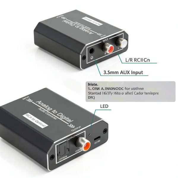 Analog to Digital Audio Converter, RCA L/R & 3.5mm Jack AUX to Coaxial/Optical Toslink SPDIF Audio Adapter, 48kHz/24bit PCM LPCM Stereo ADC, for TV/CD/Game Console/Soundbar/Headphone-4
