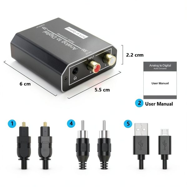 Analog to Digital Audio Converter, RCA L/R & 3.5mm Jack AUX to Coaxial/Optical Toslink SPDIF Audio Adapter, 48kHz/24bit PCM LPCM Stereo ADC, for TV/CD/Game Console/Soundbar/Headphone-2