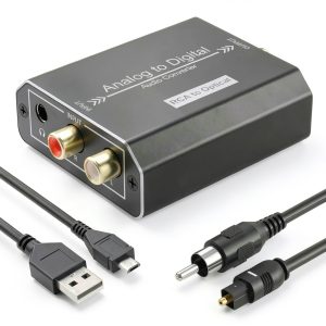Analog to Digital Audio Converter, RCA L/R & 3.5mm Jack AUX to Coaxial/Optical Toslink SPDIF Audio Adapter, 48kHz/24bit PCM LPCM Stereo ADC, for TV/CD/Game Console/Soundbar/Headphone-0