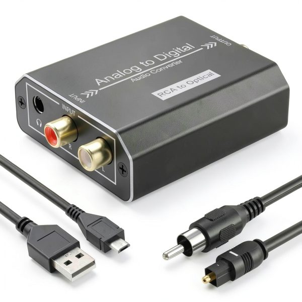 Analog to Digital Audio Converter, RCA L/R & 3.5mm Jack AUX to Coaxial/Optical Toslink SPDIF Audio Adapter, 48kHz/24bit PCM LPCM Stereo ADC, for TV/CD/Game Console/Soundbar/Headphone-0